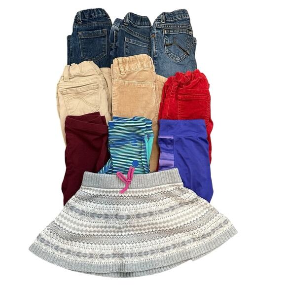 10 Pc Girls Bottoms Lot Jeans Pants Leggings Skirt Size 5 Toddler - Picture 1 of 12